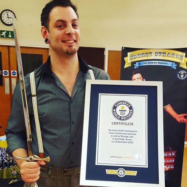 Johnny Strange sword swallowing Guinness world record